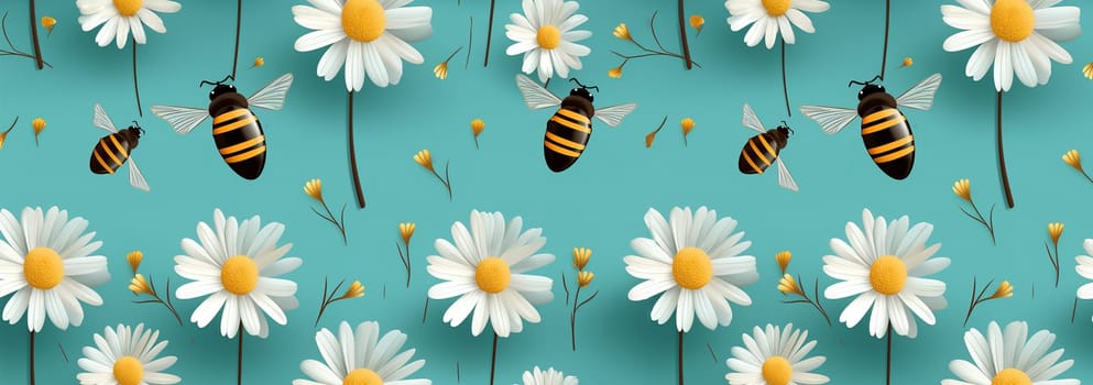 Cute bumblebee pattern. Seamless pattern of flying bees and little flowers on a light pastel background illustration. Cute cartoon character. Spring concept design Adorable