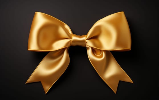 Realistic golden bow isolated on black background. Golden gift bows for cards, presentation, valentine's day, christmas and birthday illustrations. Copy space Space for text