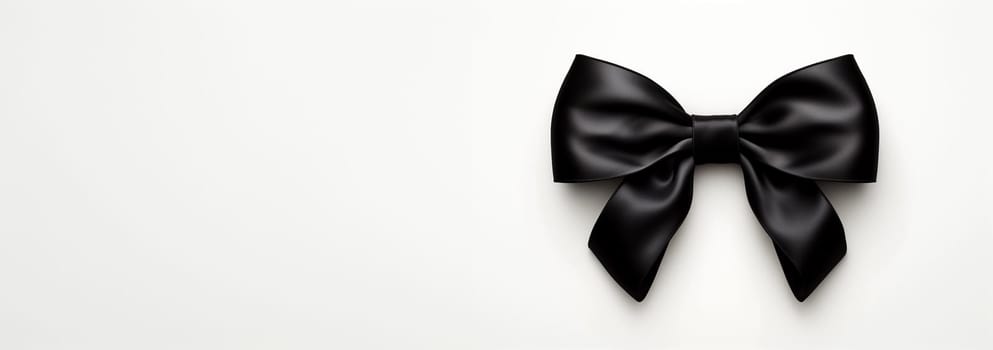 Black bow horizontal ribbon realistic shiny satin for decorate your greeting card or website isolated on white background. Festive,black Friday,birthday concept Copy space
