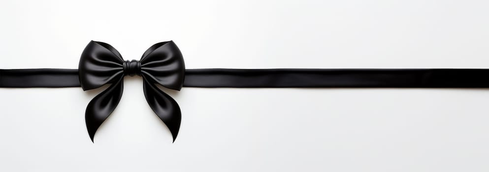 Black bow horizontal ribbon realistic shiny satin for decorate your greeting card or website isolated on white background. Festive,black Friday,birthday concept Copy space