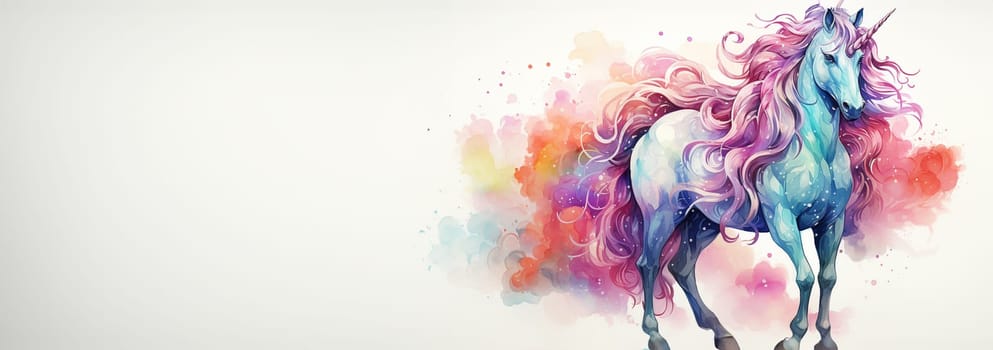 Magical cute unicorn pink fantasy background. Watercolor unicorn, magical unicorn pastel colored illustration white background. Magic