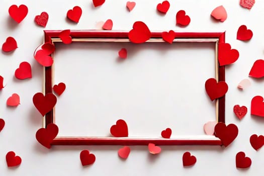 Red hearts on a white background. Photo frame.