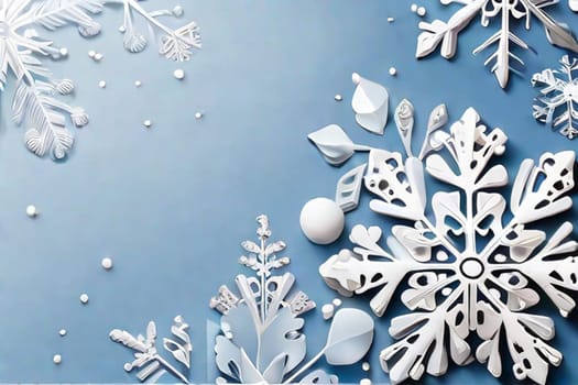 Winter snow background. Snowflakes on a blue background.