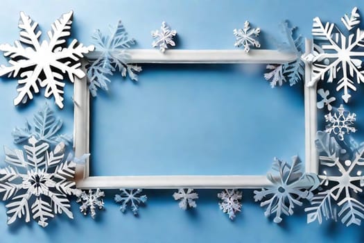 Winter snow background. Snowflakes on a blue background