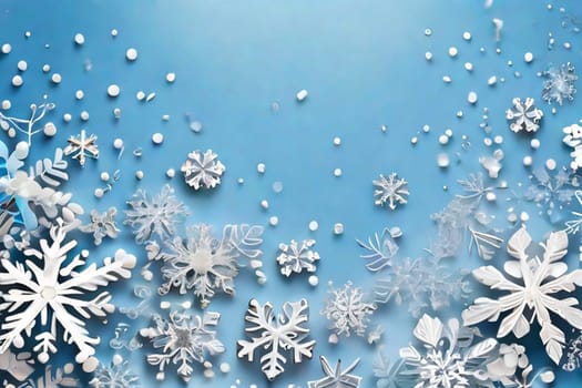 Winter snow background. Snowflakes on a blue background