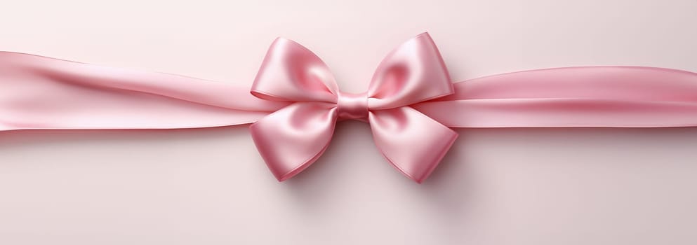 Pink ribbon and bow on white background. Simple pink bow. Decoration for girls, hair care. Items for everyday use, creating stylish and bright look for baby. Modern style, fashion, decorative element. Cartoon flat illustration Copy space web banner