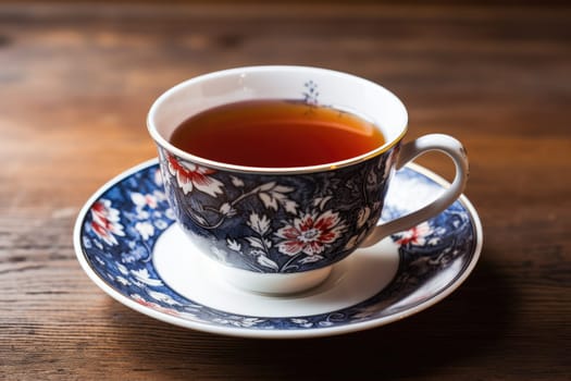 cup of hot aromatic tea on wooden background. AI Generated