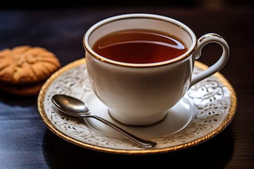 cup of hot aromatic tea on wooden background. AI Generated