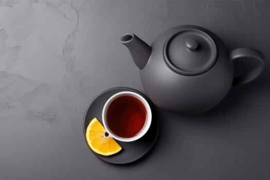 Chinese tea ceremony. Chinese Tea - Hot Teapot And Teacups On dark background. AI Generated