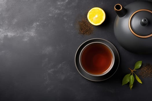 Chinese tea ceremony. Chinese Tea - Hot Teapot And Teacups On dark background. AI Generated