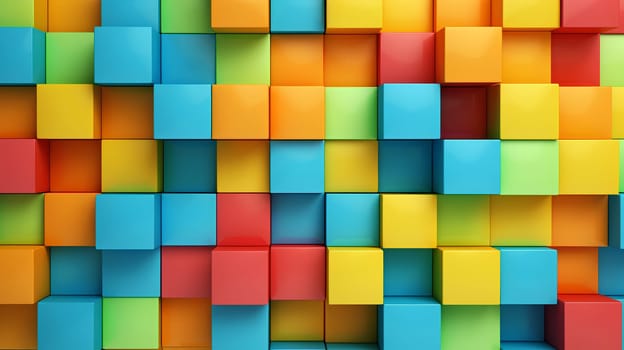 A wall of cubes, each painted with bold, vibrant colors, creating a mesmerizing, geometric pattern - AI Generative