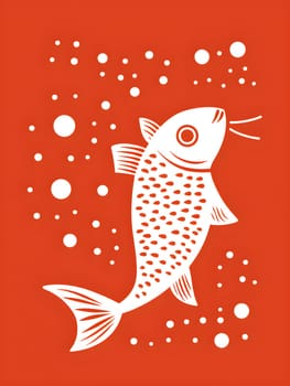 A simple and bold design of a fish with orange and white details, set against a solid orange background - AI Generative