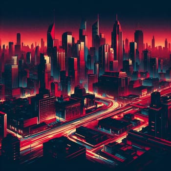 abstract art in red black ink , a cityscape render generative ai art