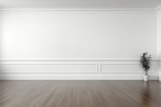 Empty room and wall and wooden floor with interesting with glare from the window. Interior background for the presentation. Generative AI.