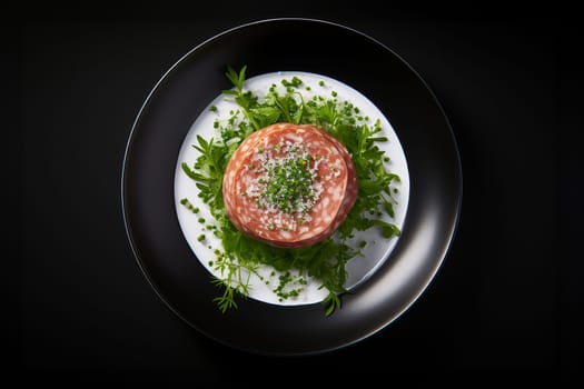 Cotechino with lentils raditional a Emilia-Romagna dish, with sausage served with lentils, symbolizing luck and prosperity for the new year.