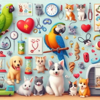 photo of pet clinic full of parrots hamster rats cats dogs and a fat snake.