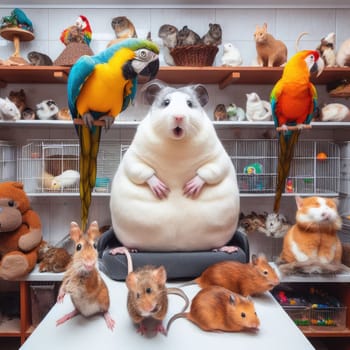 photo of pet clinic full of parrots hamster rats cats dogs and a fat snake.