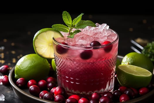 Cranberry Mule with vodka, ginger beer, cranberry juice, lime. Christmas cocktail idea.