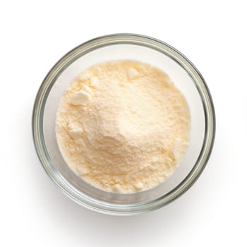 Hydrolyzed collagen powder in a bowl on colored background. AI Generated
