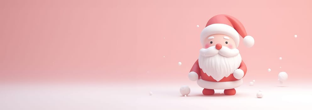 Cute Santa Claus cartoon pastel colored. Merry Christmas and Happy New Year. Realistic 3d cartoon Santa Claus with funny smile, with red bag of gifts. Xmas Holiday background. Greeting card, banner, web poster. illustration Copy space Space for text