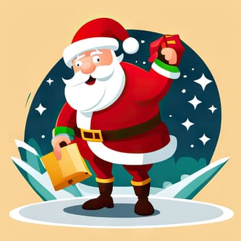 Colorful bright Christmas greeting card. Santa Claus. Merry Christmas and Happy New Year. Seasonal Christmas poster