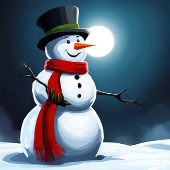 Smiling snowman on winter snowy background, perfect for holiday designs