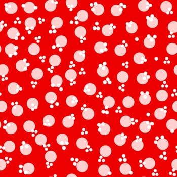 Hand drawn seamless pattern with red pink geometric circles on bright crimson. Large abstract polka dot round shapes, minimalist mid century modern style, neutral retro vintage style, fashion christmas