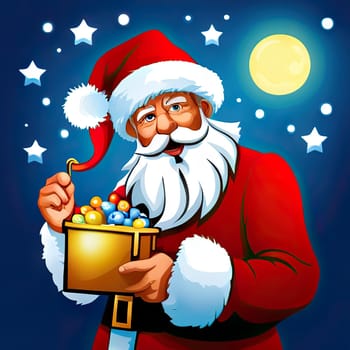 Colorful bright Christmas greeting card. Santa Claus. Merry Christmas and Happy New Year. Seasonal Christmas poster