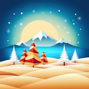 Merry Christmas and Happy New Year greeting card. Christmas landscape with copy space.