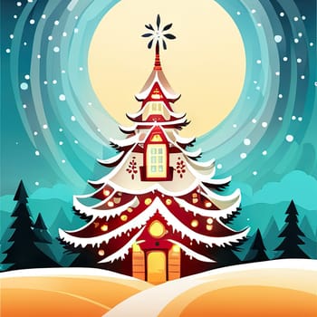 Merry Christmas and Happy New Year greeting card. Christmas landscape with copy space.