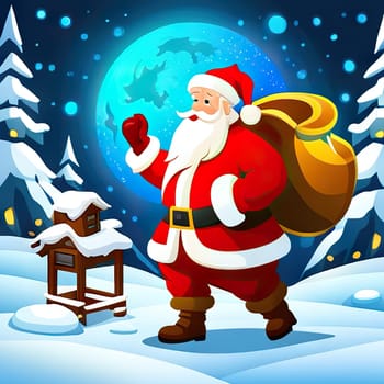 Merry Christmas and happy new year greeting card with cute Santa Claus, Holiday cartoon character in winter season