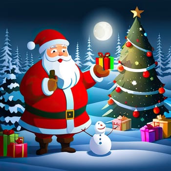 Merry Christmas and happy new year greeting card with cute Santa Claus, Holiday cartoon character in winter season