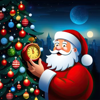 Colorful bright Christmas greeting card. Santa Claus. Merry Christmas and Happy New Year. Seasonal Christmas poster