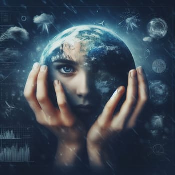 woman cradle planet earth, earth day concept generative ai art