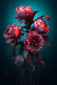 plant flora trendy trend nature bright summer colours design abstract neon horizontal peony rainbow blossom bloom high-coloured flower ai magenta. Generative AI.