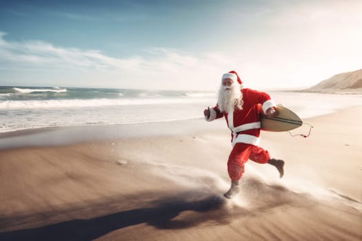 year ocean vacation sea beach water wave costume nature summer santa holiday person surfing new claus sandy day resort seashore christmas. Generative AI.