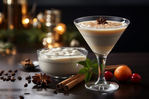 Velvet Eggnog Delight Cinnamon Dessert Martini Infused with Nutmeg for Holiday Toast