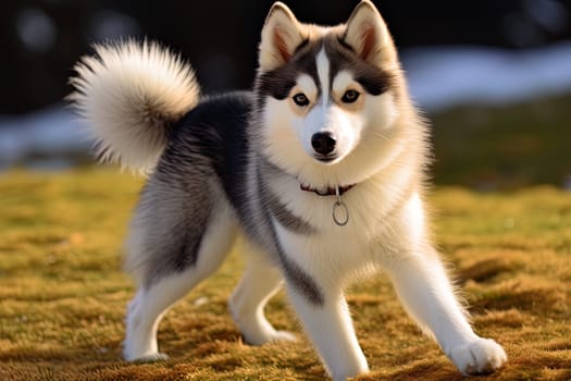 Cute Alaskan Klee-Kai puppy on a nature, close up photo. ai generative art