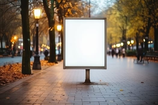 Blank white billboard or display, advertising, blurred background.by Generative AI..