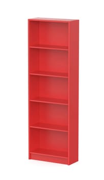 Tall red bookcase on a white background