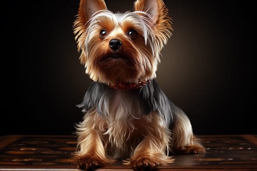 Yorkshire terrier puppy. close-up portrait, against the background of nature. Ai generative art