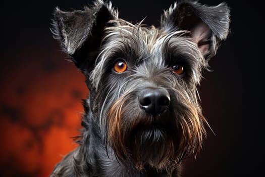 Zwergschnauzer dog on a black background, close up photo portrait.. Ai generative art