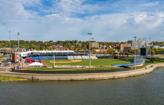 Davenport, IA - 18 October 2023: Baseball field and stands of Modern Woodmen Park stadium in Iowa