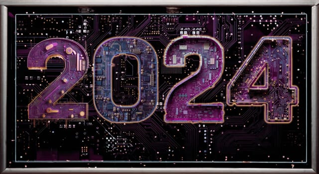 2024 new year, digital technology concept, computer and artificial intelligence, AI for 2024 taintless lifestyle