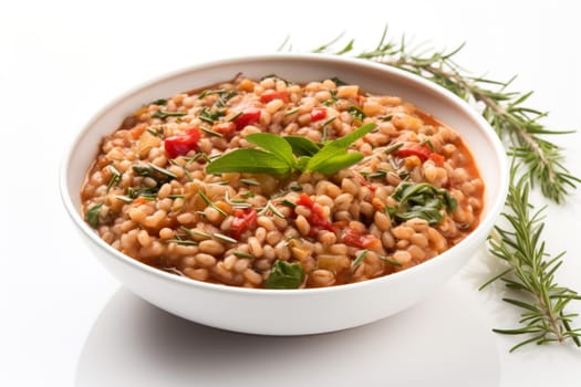 Farro soup a Lazio traditional dish. A hearty and thick soup made with spelt, vegetables. Hearty comfort meal. Italian winter warmer