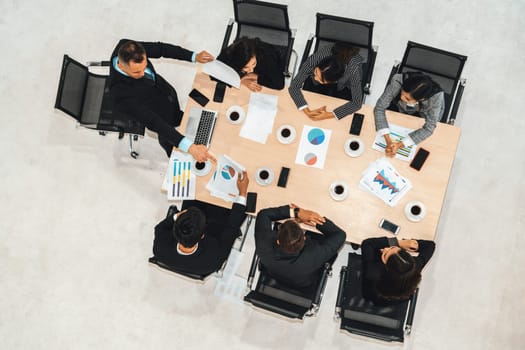 Team leader encourages people in team at meeting table . Executive manager gives command to office workers in group conference . Business teamwork motivation and aspiration concept. Jivy