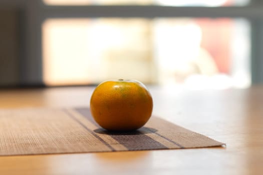 Fresh orange. Orange Fruit On natural woven mat.