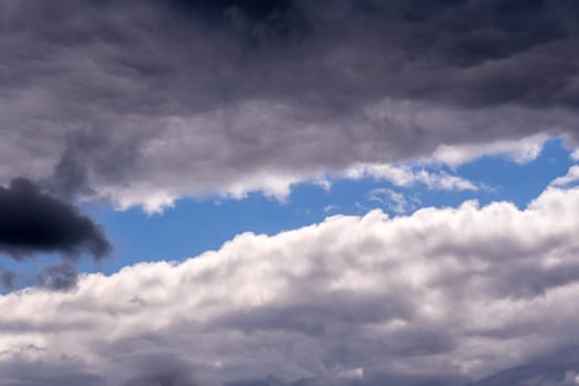 Ornamental clouds. Dramatic sky. Epic storm cloudscape. Dark clouds, big storm and rain. Weather and nature concept