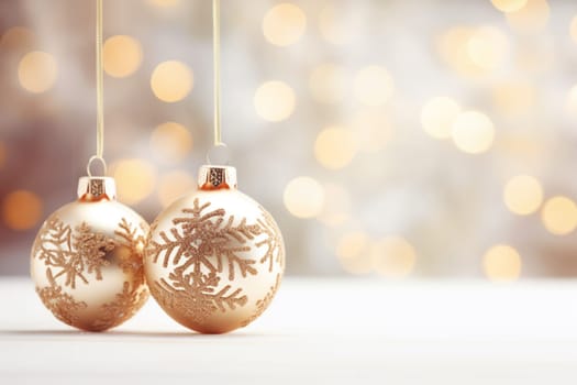 Christmas ball on a blurred Christmas background. Happy New Year. Symbol of winter festivities