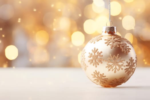 Christmas ball on a blurred Christmas background. Happy New Year. Symbol of winter festivities